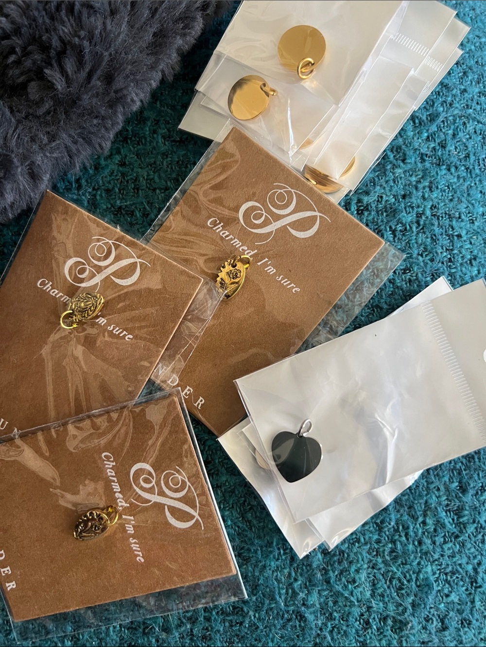 13 Assorted Gold and Black Heart & Disc Charms